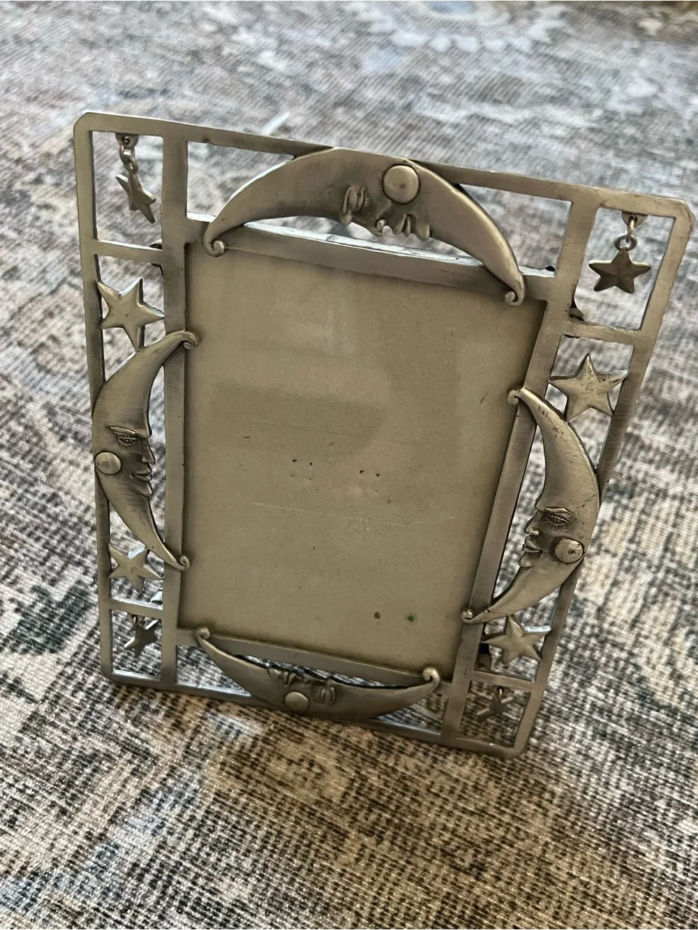 Vintage Pewter Celestial Picture Frame | Man in the Moon & Star Cutout Frame